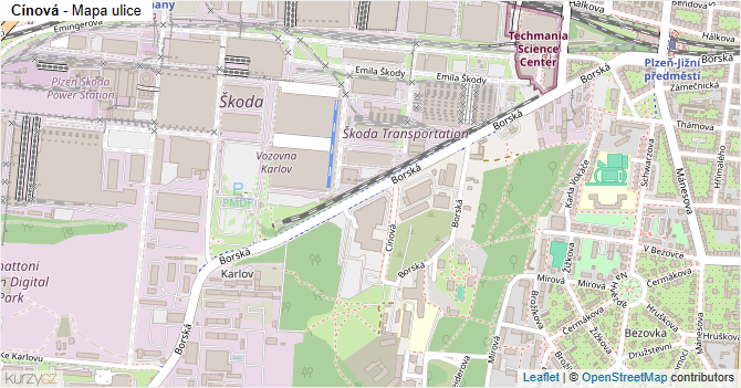 Cínová - mapa ulice