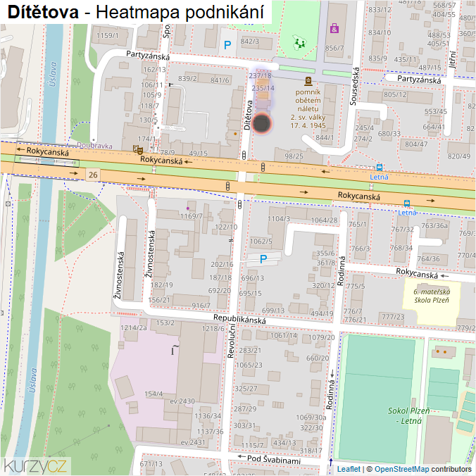 Mapa Dítětova - Firmy v ulici.