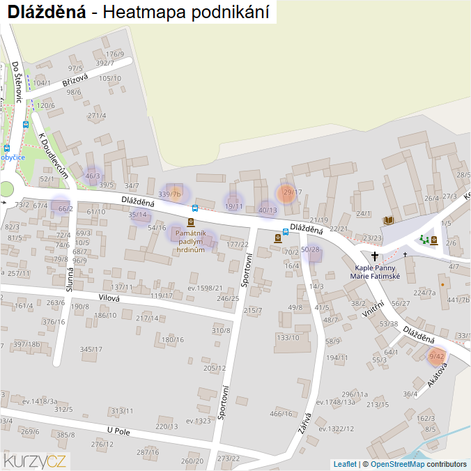 Mapa Dlážděná - Firmy v ulici.