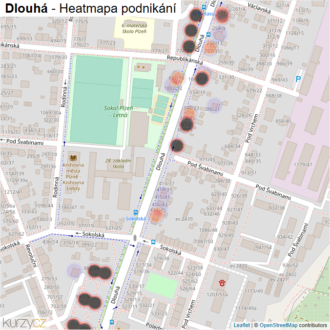 Mapa Dlouhá - Firmy v ulici.