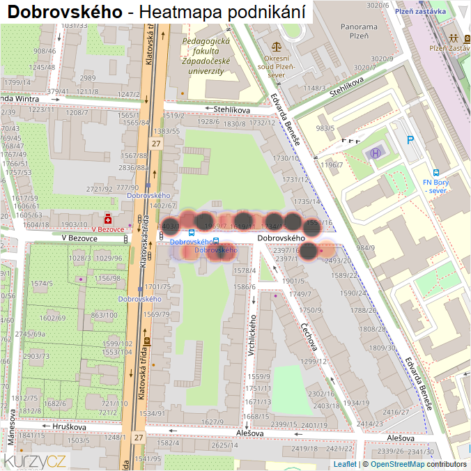 Mapa Dobrovského - Firmy v ulici.