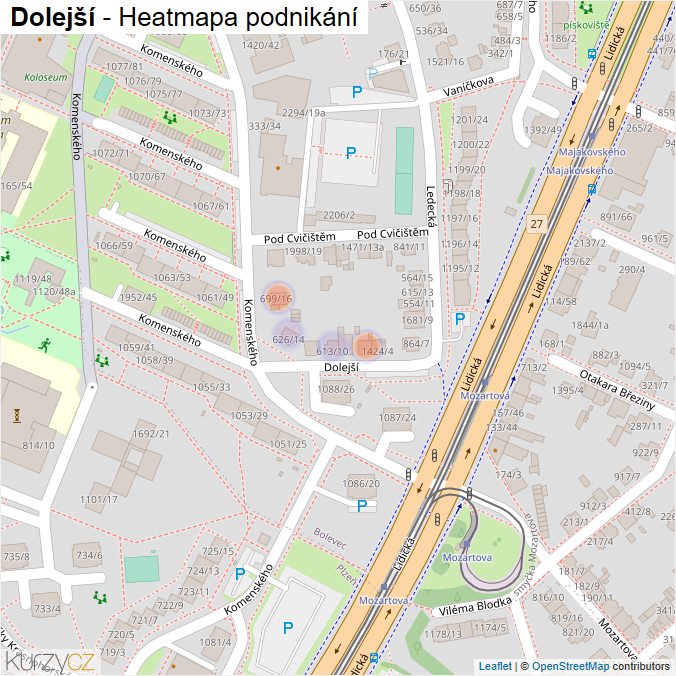 Mapa Dolejší - Firmy v ulici.