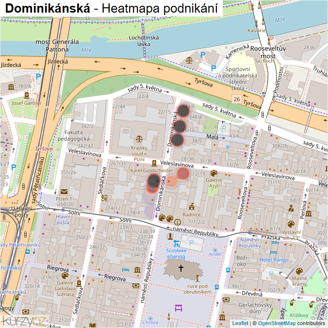 Mapa Dominikánská - Firmy v ulici.