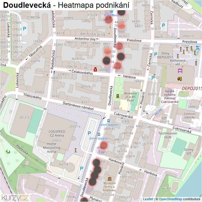 Mapa Doudlevecká - Firmy v ulici.