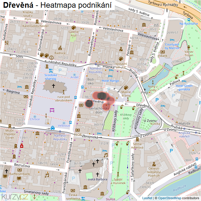 Mapa Dřevěná - Firmy v ulici.