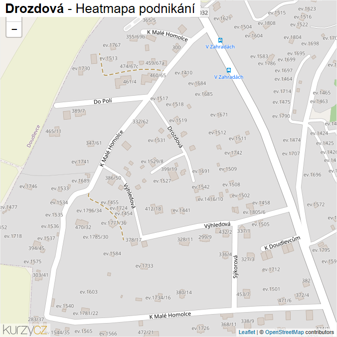 Mapa Drozdová - Firmy v ulici.