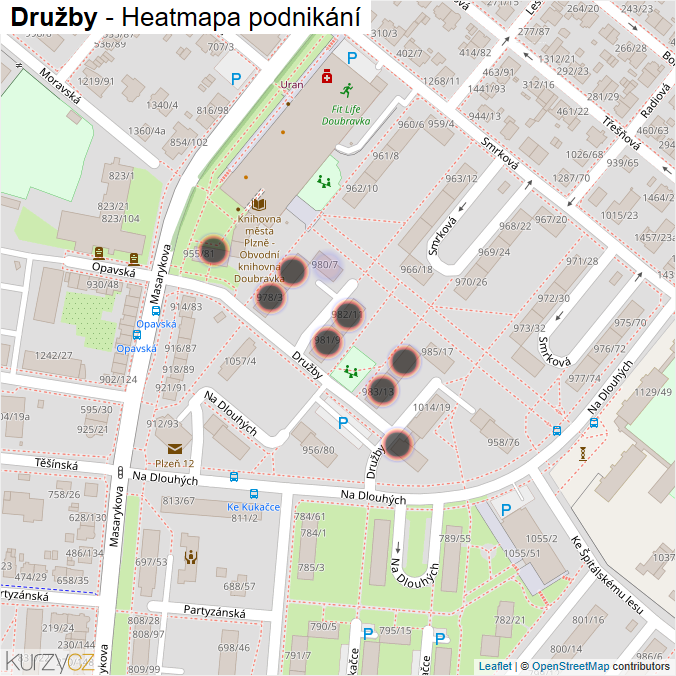 Mapa Družby - Firmy v ulici.