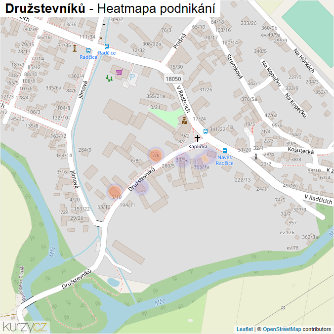 Mapa Družstevníků - Firmy v ulici.