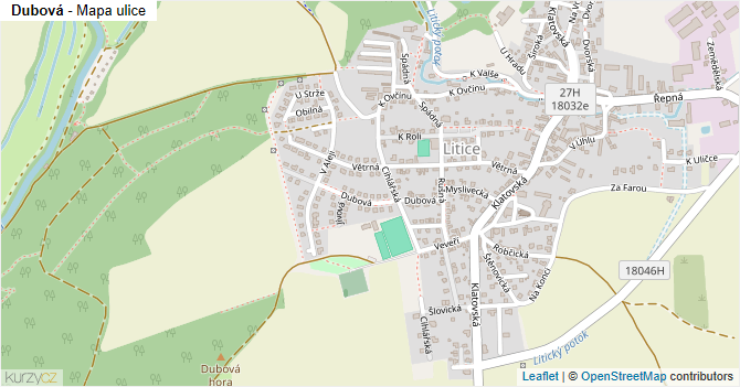 Dubová - mapa ulice