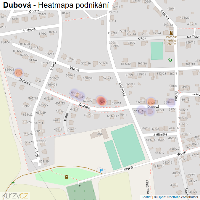 Mapa Dubová - Firmy v ulici.