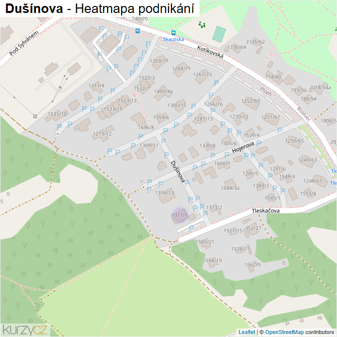 Mapa Dušínova - Firmy v ulici.