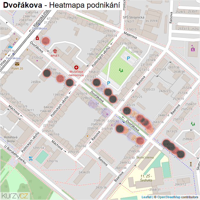 Mapa Dvořákova - Firmy v ulici.