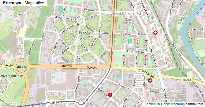 Erbenova - mapa ulice