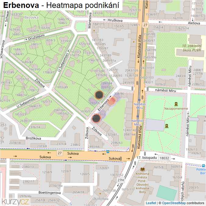 Mapa Erbenova - Firmy v ulici.