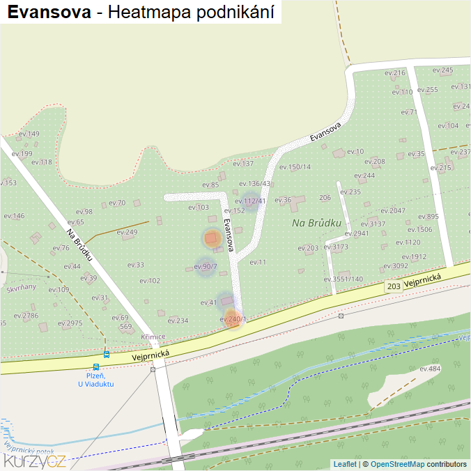 Mapa Evansova - Firmy v ulici.