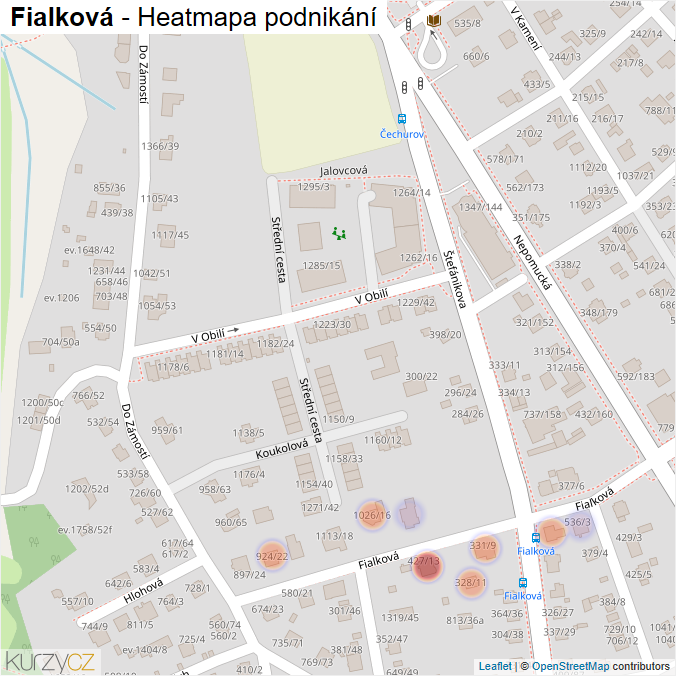 Mapa Fialková - Firmy v ulici.