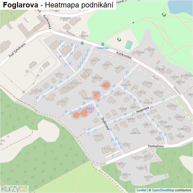 Mapa Foglarova - Firmy v ulici.