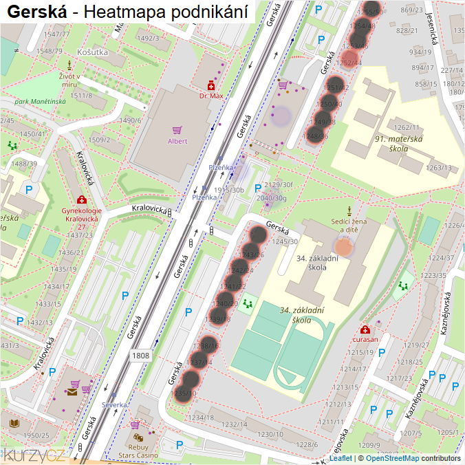 Mapa Gerská - Firmy v ulici.