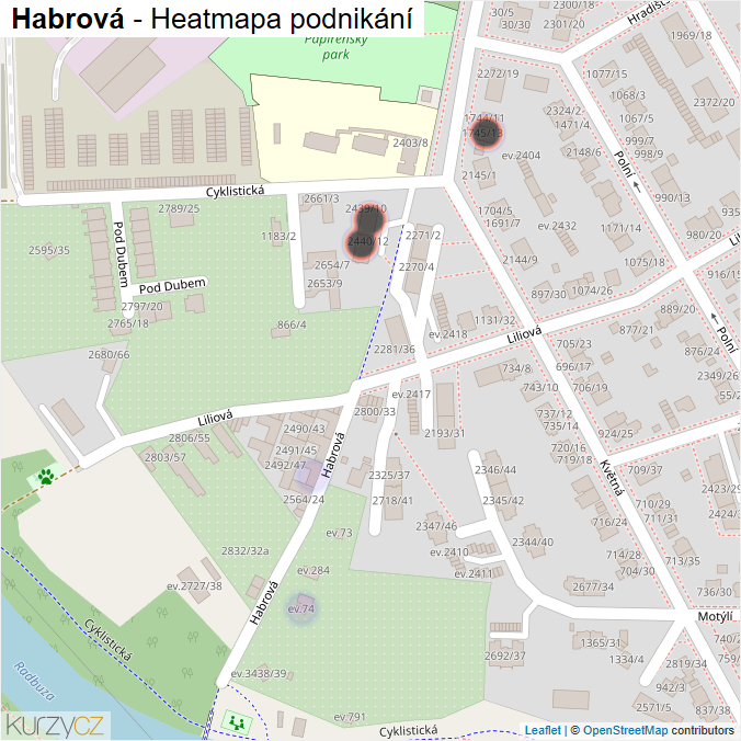 Mapa Habrová - Firmy v ulici.