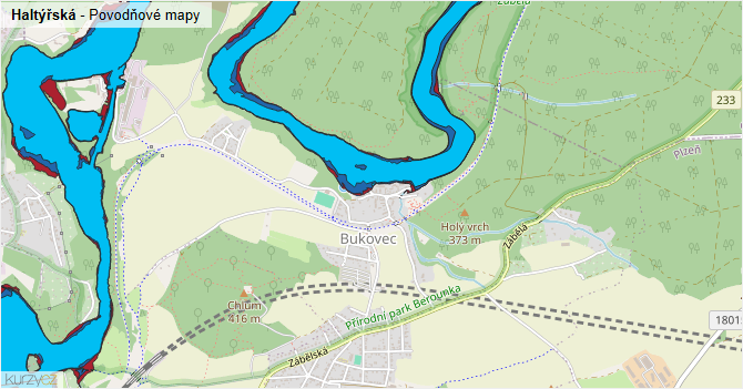 Haltýřská - záplavové mapy stoleté vody