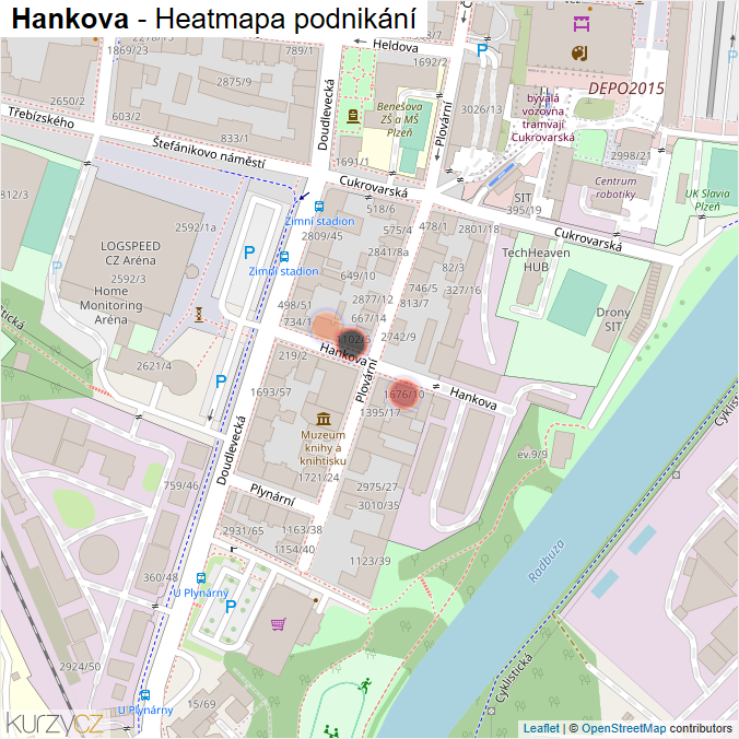 Mapa Hankova - Firmy v ulici.