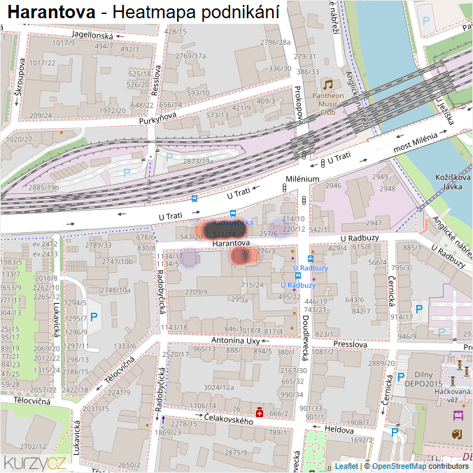 Mapa Harantova - Firmy v ulici.