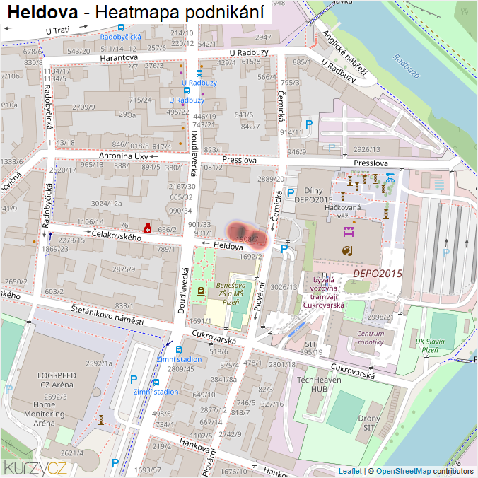 Mapa Heldova - Firmy v ulici.