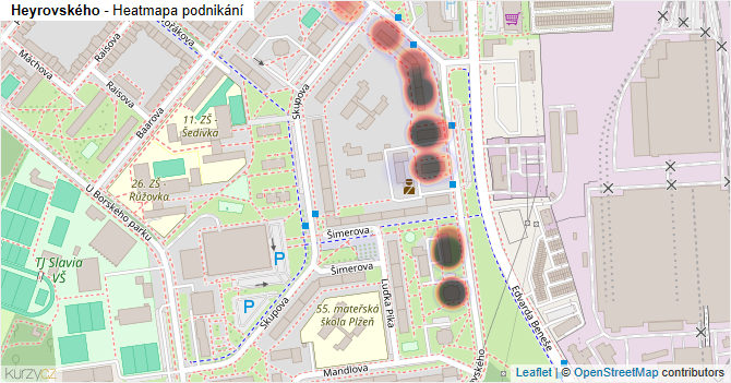 Heyrovského - mapa podnikání