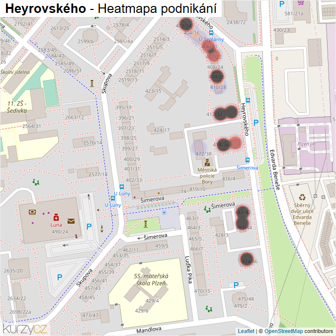 Mapa Heyrovského - Firmy v ulici.