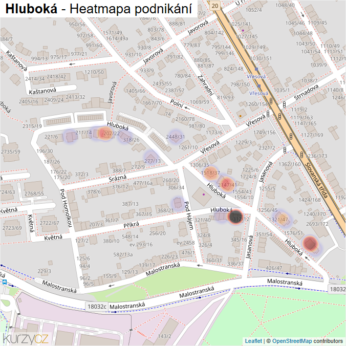 Mapa Hluboká - Firmy v ulici.
