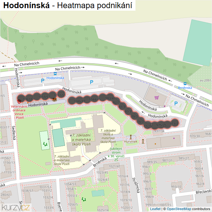 Mapa Hodonínská - Firmy v ulici.