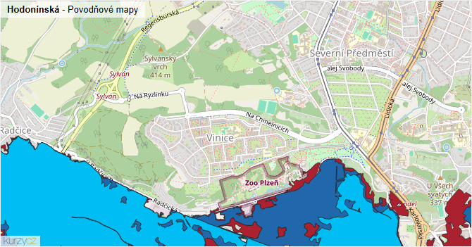 Hodonínská - záplavové mapy stoleté vody