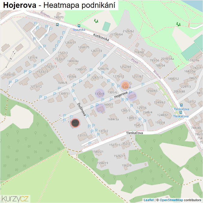 Mapa Hojerova - Firmy v ulici.