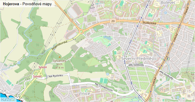 Hojerova - záplavové mapy stoleté vody