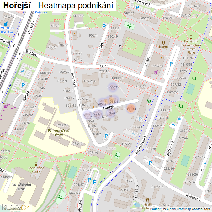 Mapa Hořejší - Firmy v ulici.