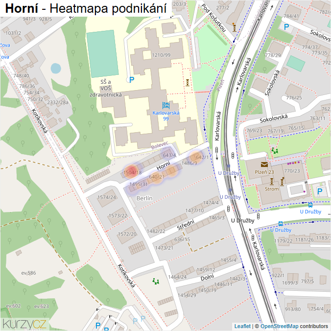 Mapa Horní - Firmy v ulici.
