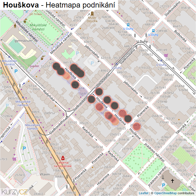 Mapa Houškova - Firmy v ulici.