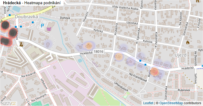 Hrádecká - mapa podnikání