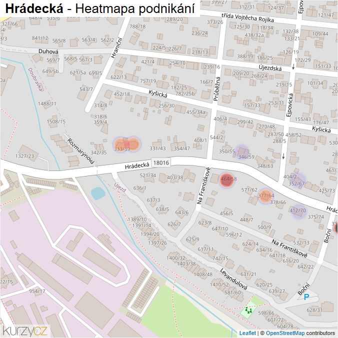 Mapa Hrádecká - Firmy v ulici.