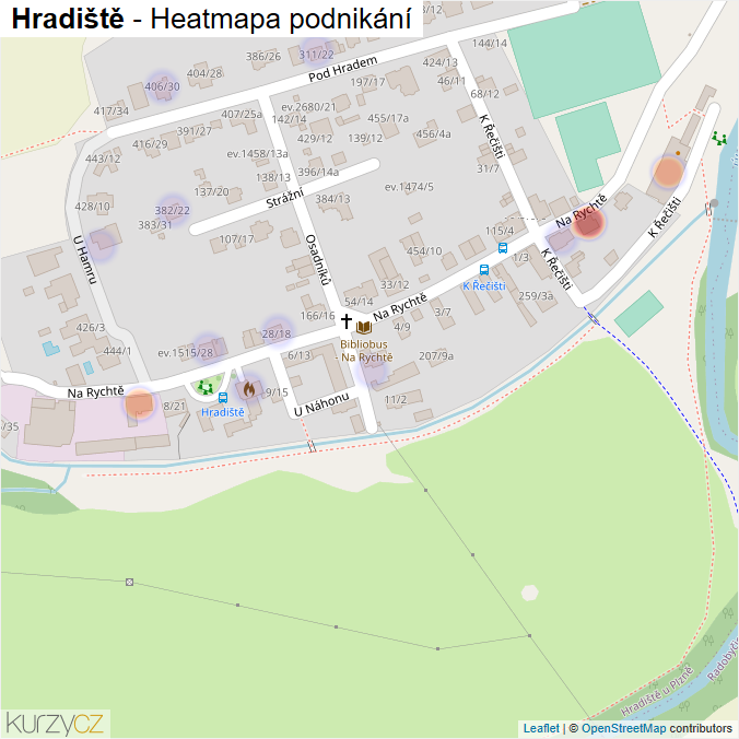 Mapa Hradiště - Firmy v části obce.