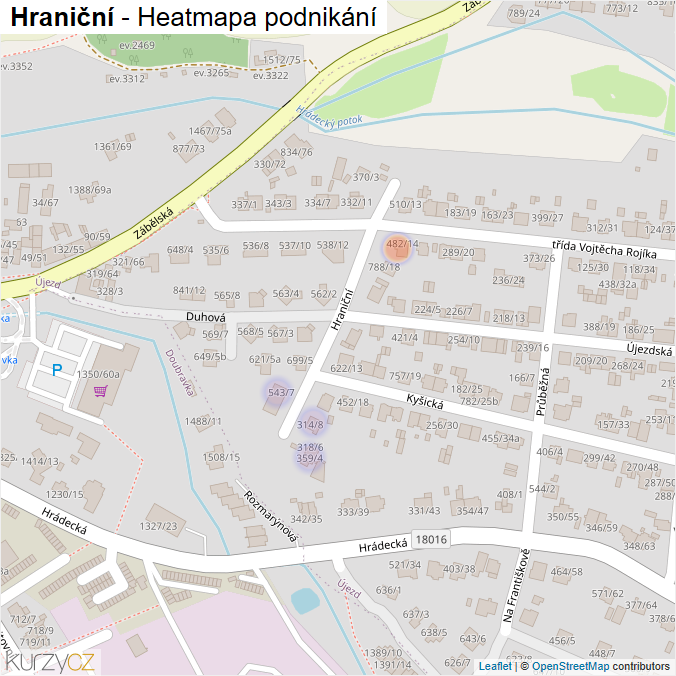 Mapa Hraniční - Firmy v ulici.