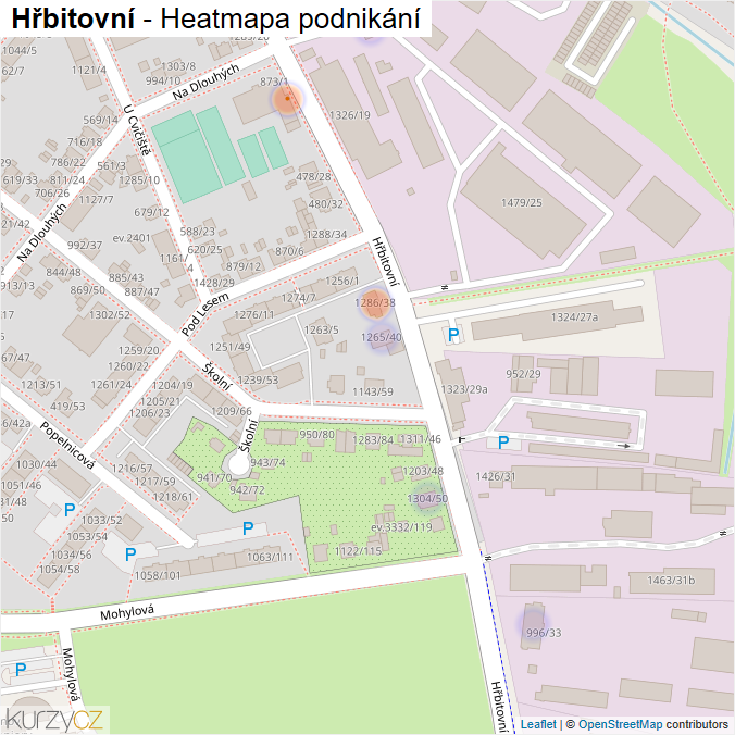 Mapa Hřbitovní - Firmy v ulici.