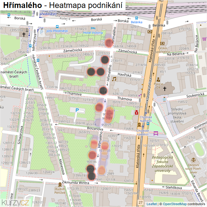 Mapa Hřímalého - Firmy v ulici.