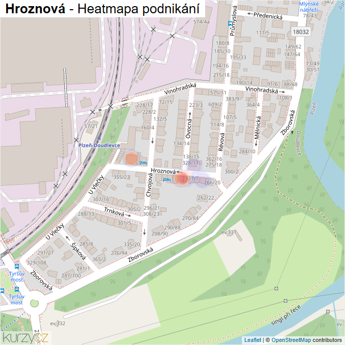 Mapa Hroznová - Firmy v ulici.