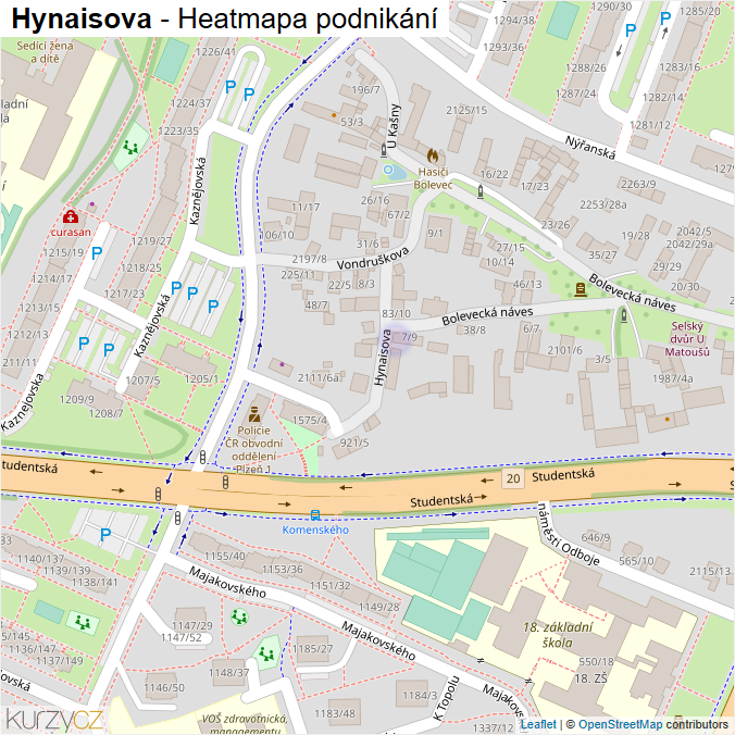 Mapa Hynaisova - Firmy v ulici.