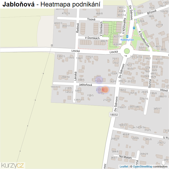 Mapa Jabloňová - Firmy v ulici.