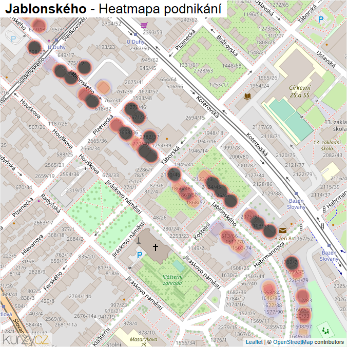 Mapa Jablonského - Firmy v ulici.