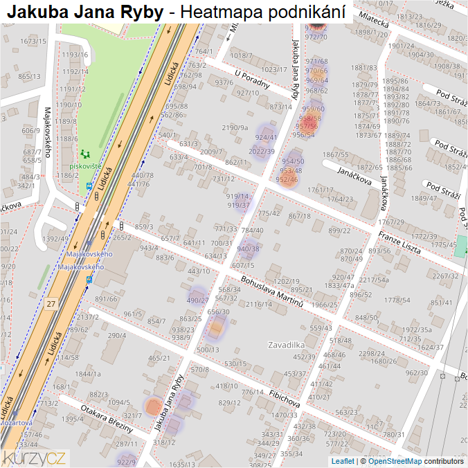 Mapa Jakuba Jana Ryby - Firmy v ulici.