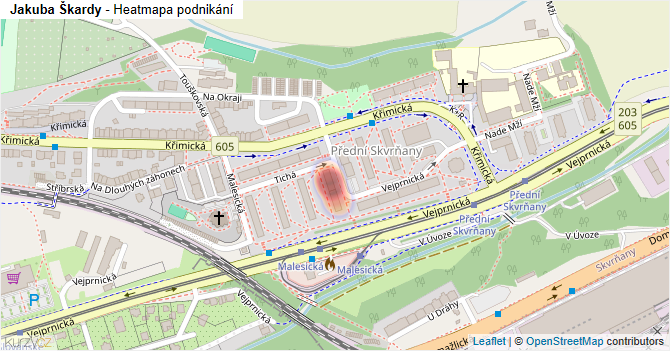 Jakuba Škardy - mapa podnikání