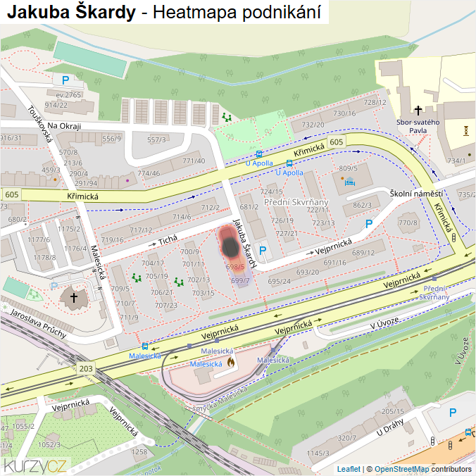 Mapa Jakuba Škardy - Firmy v ulici.